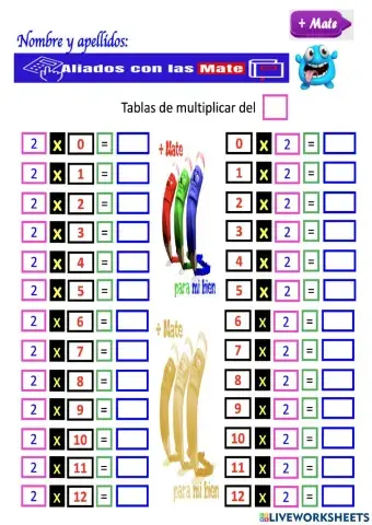 Tablas básicas de multiplicar por 2