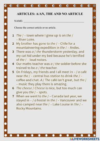 Articles: a-an, the and no article