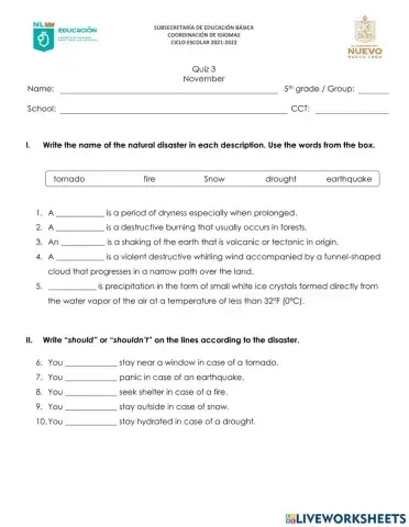 5th grade November Quiz