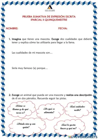 Prueba Sumativa de Expresión Escrita IP IIQ