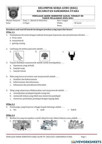 Penilaian Akhir Semester I Kelas 3 Tema 3