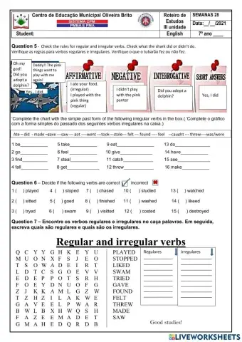 Past simple regular and irregular verbs