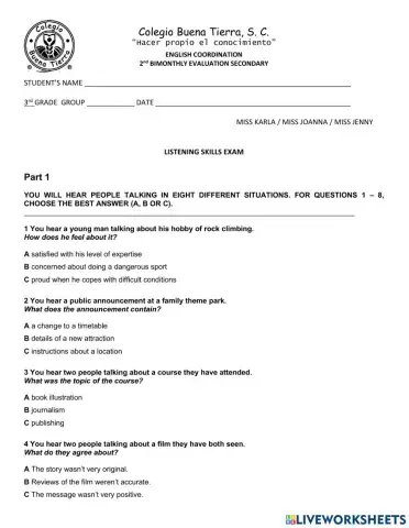 EVALUATION - LISTENING - 2nd TERM