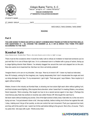 EVALUATION - READING - 2nd TERM