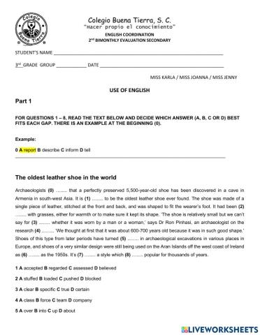 EVALUATION - USE OF ENGLISH - 2nd TERM