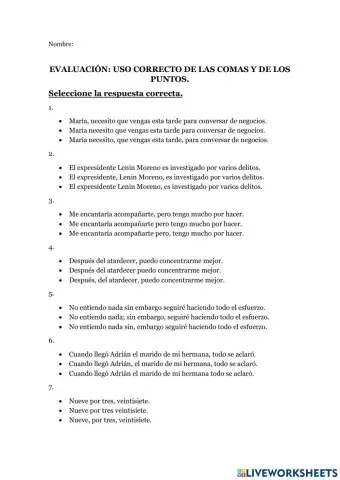 Uso de coma y puntos