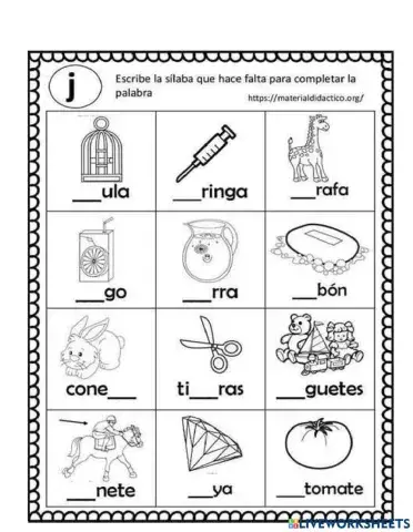 Palabras con letra j