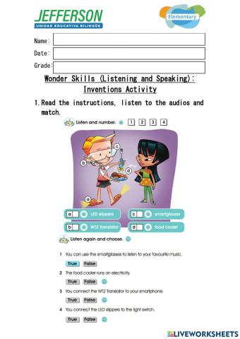 Wonder Skills: Inventions - Listening and Speaking