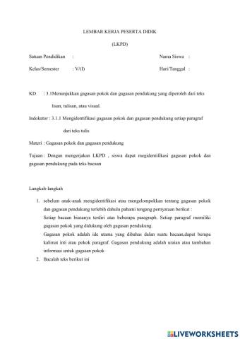 Gagasan pokok dan Gagasan pendukung