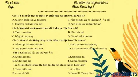 Kiểm tra 15 phút địa 8