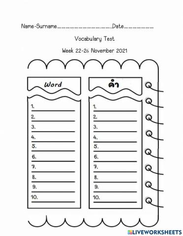 Vocabulary Test week 22-26 Nov 21