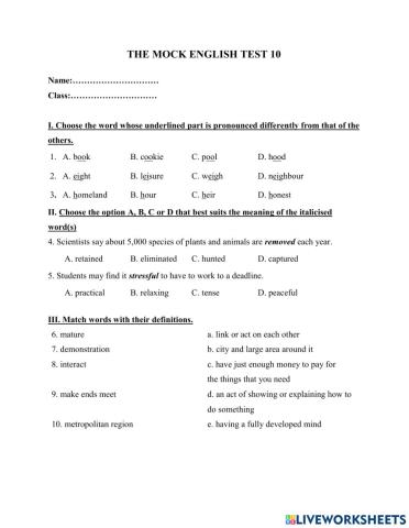 English 10 mock test ( Trần Ngọc Ấn)