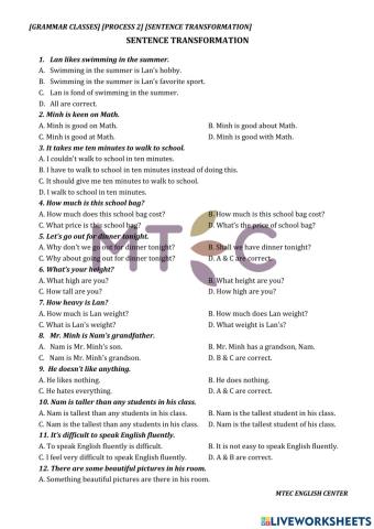 Grammar - sentence transformation 1