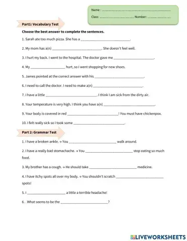 Quiz: Unit I don't feel well