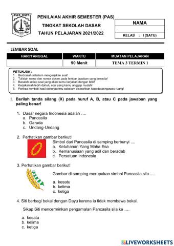 Pas kelas 1 tema 3 termin 1