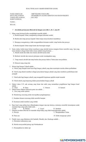 Soal pas agama kristen kelas 8