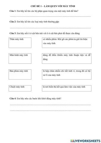 Đề cương ôn tập tin học lớp 3 kì I