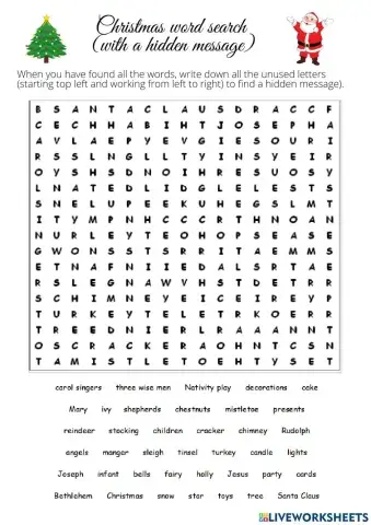 Christmas wordsearch with hidden message