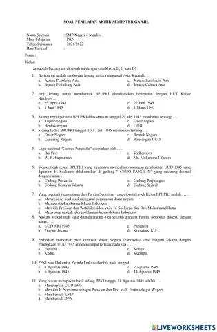 Soal Pas PKN kelas 7