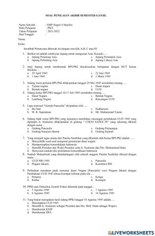 Soal Pas PKN kelas 7