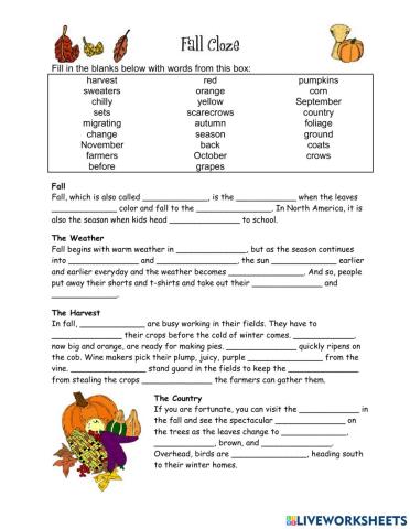 Autumn(Fall) cloze