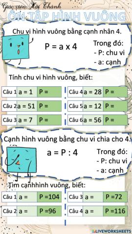 Ôn tập hình vuông