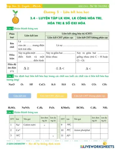 Hóa 10 - LIÊN KẾT HÓA HỌC