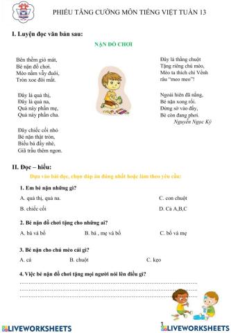 Đọc hiểu tuần 13 ( Nặn đồ chơi)