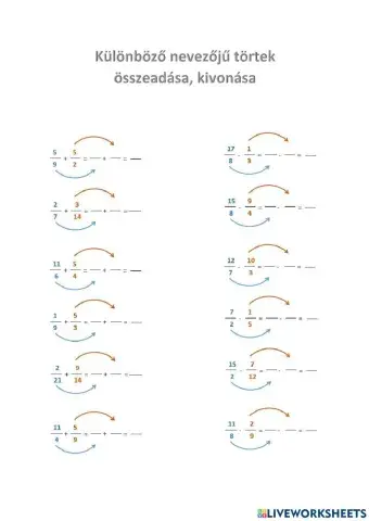 Különböző nevezőjű törtek összeadása, kivonása