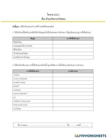 ใบงาน 2.2.1