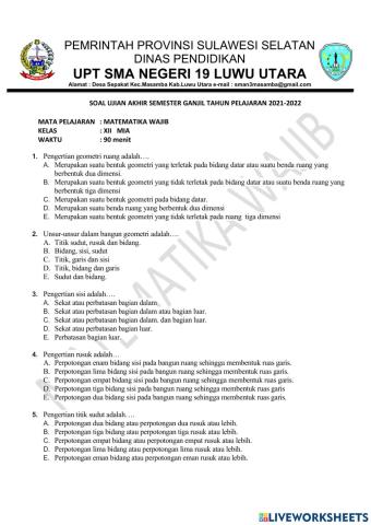 Soal ujian matematika