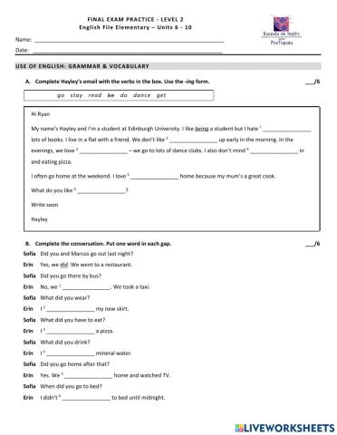 Final exam practice adults level 2