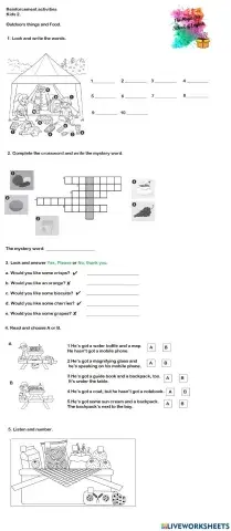 Outdoors things and food. KIDS 2