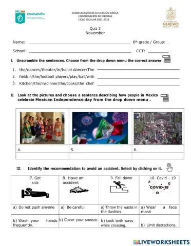 6th grade quiz november