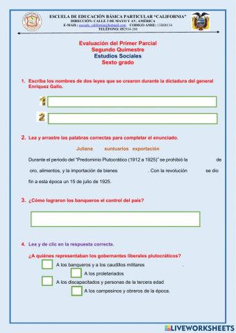 Evaluacion de eess de 6to. 1er. parcial del 2do. quimestre