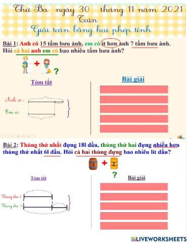 Phiếu toán bt có hai lời văn