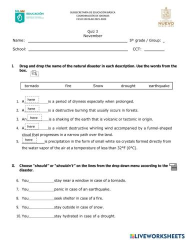5th grade quiz november