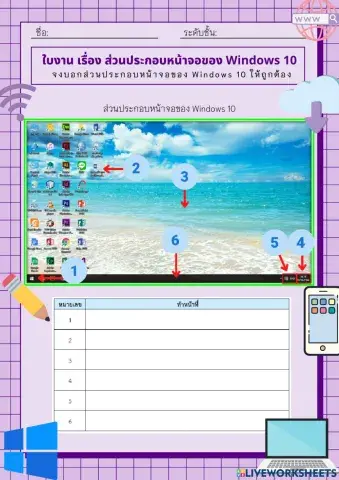 ใบงาน เรื่อง ส่วนประกอบหน้าจอของ Windows 10