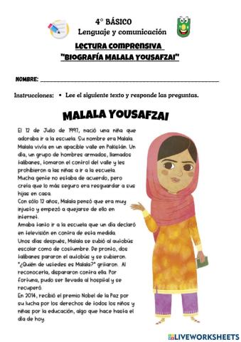 Biografía Malala Yousafzai -Tarea Lenguaje