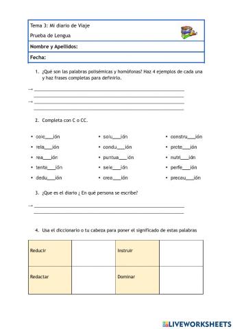 Examen de Lengua - Unidad 3