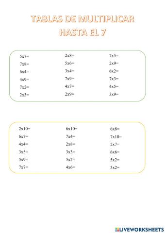 Tablas de multiplicar hasta el 7