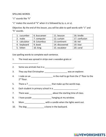 Spelling C & K sound words