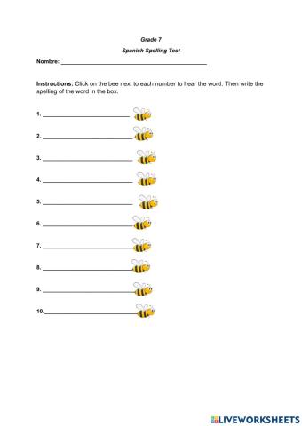 Grade 7 Spanish Spelling (29th November, 2021)