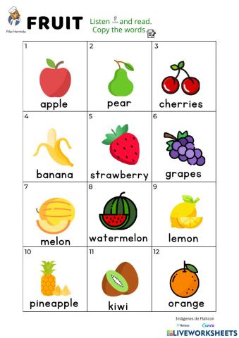 Vocabulary FRUIT listen and copy