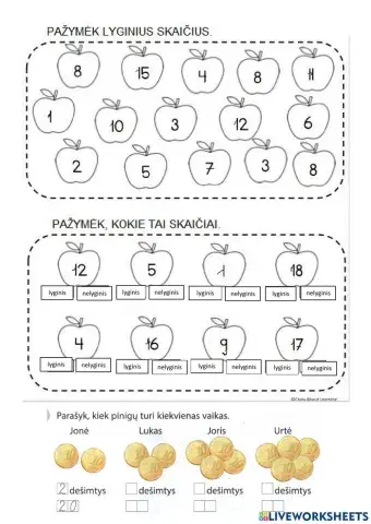 Lyginiai ir nelyginiai skaičiai, dešimtys