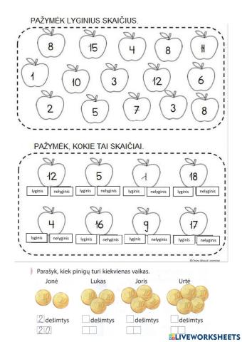 Lyginiai ir nelyginiai skaičiai, dešimtys