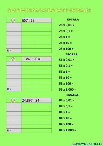 Dividimos sacando dos decimales
