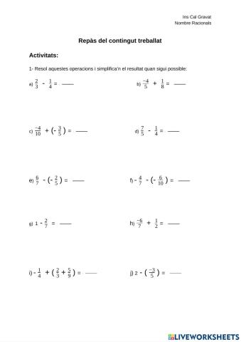 Operacions amb fraccions