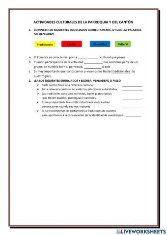 Actividad cultural de la parroquia y del cantón