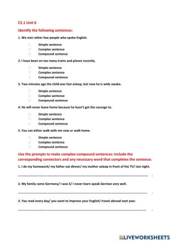 C2.1 Unit 6 Complex-compound sentences